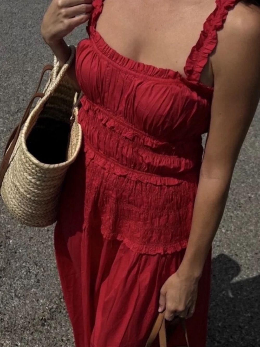 Doen Marianne Dress Red Orange Ruche Dress sz M *AS IS* - Picture 2 of 15